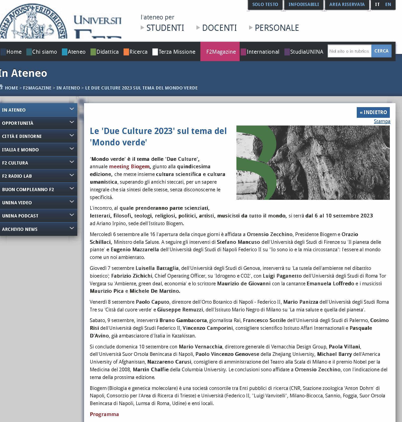 Le Due Culture 2023 sul tema del Mondo verde 